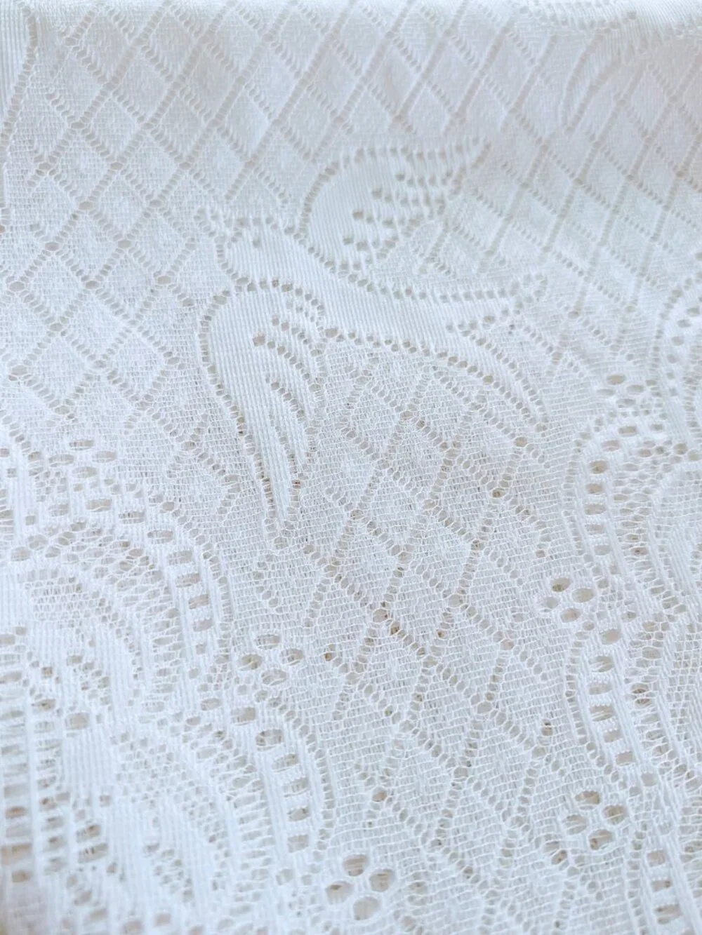 VTG Filet Crochet Lace Curtain Panel Valance White Dove Floral Fringe 176x46 BIG